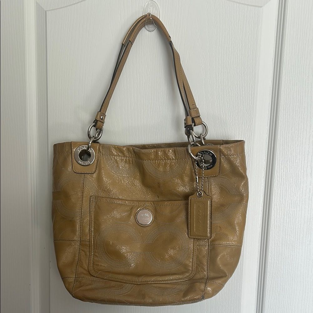 Coach Tan Leather Tote with Silver Accents